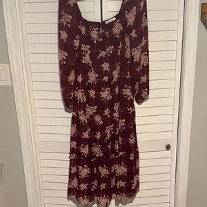 Trixxi Burgundy Floral Long Sleeve Dress